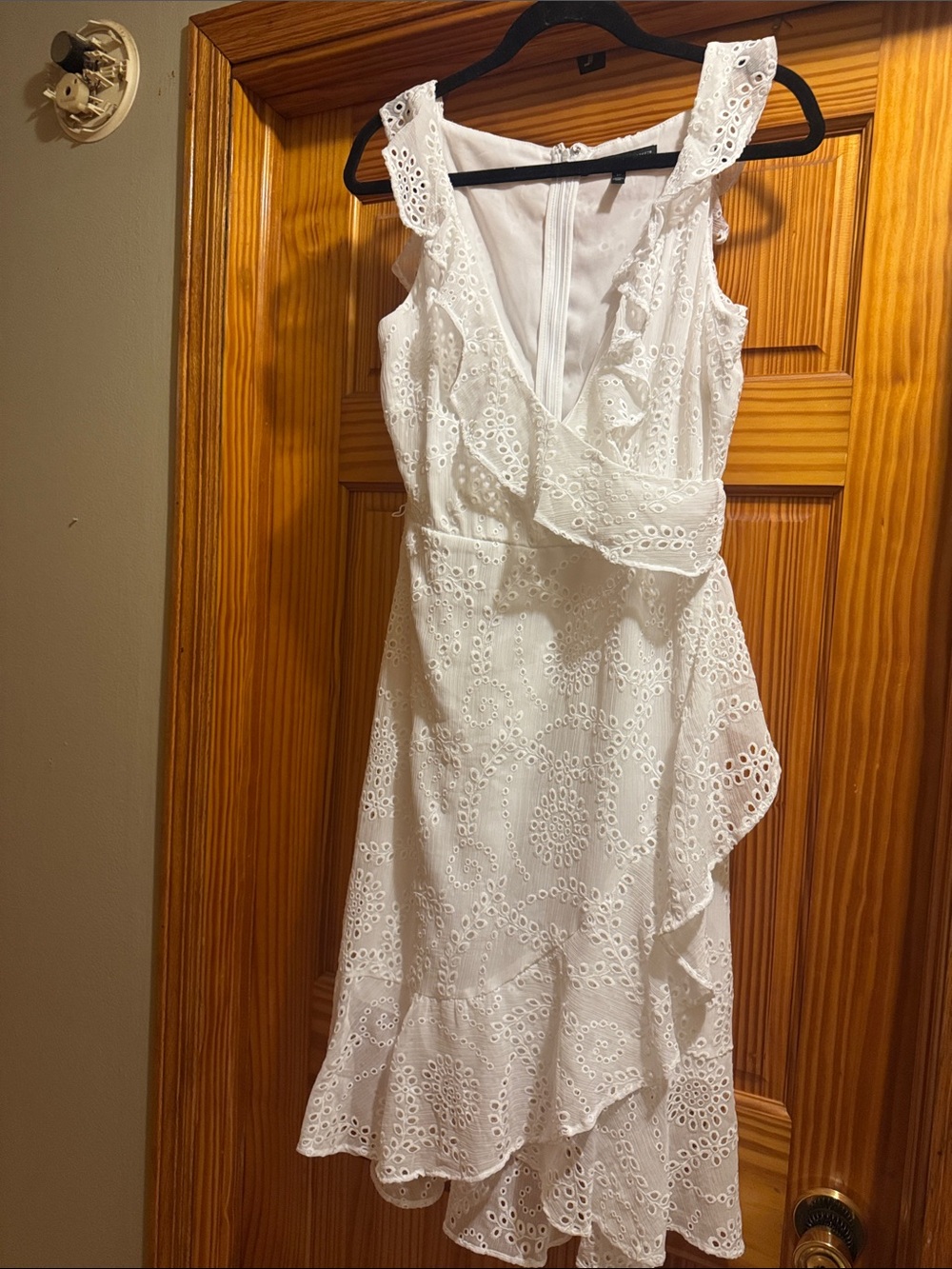 White House Black Market White Eyelet Ruffle Midi Dress